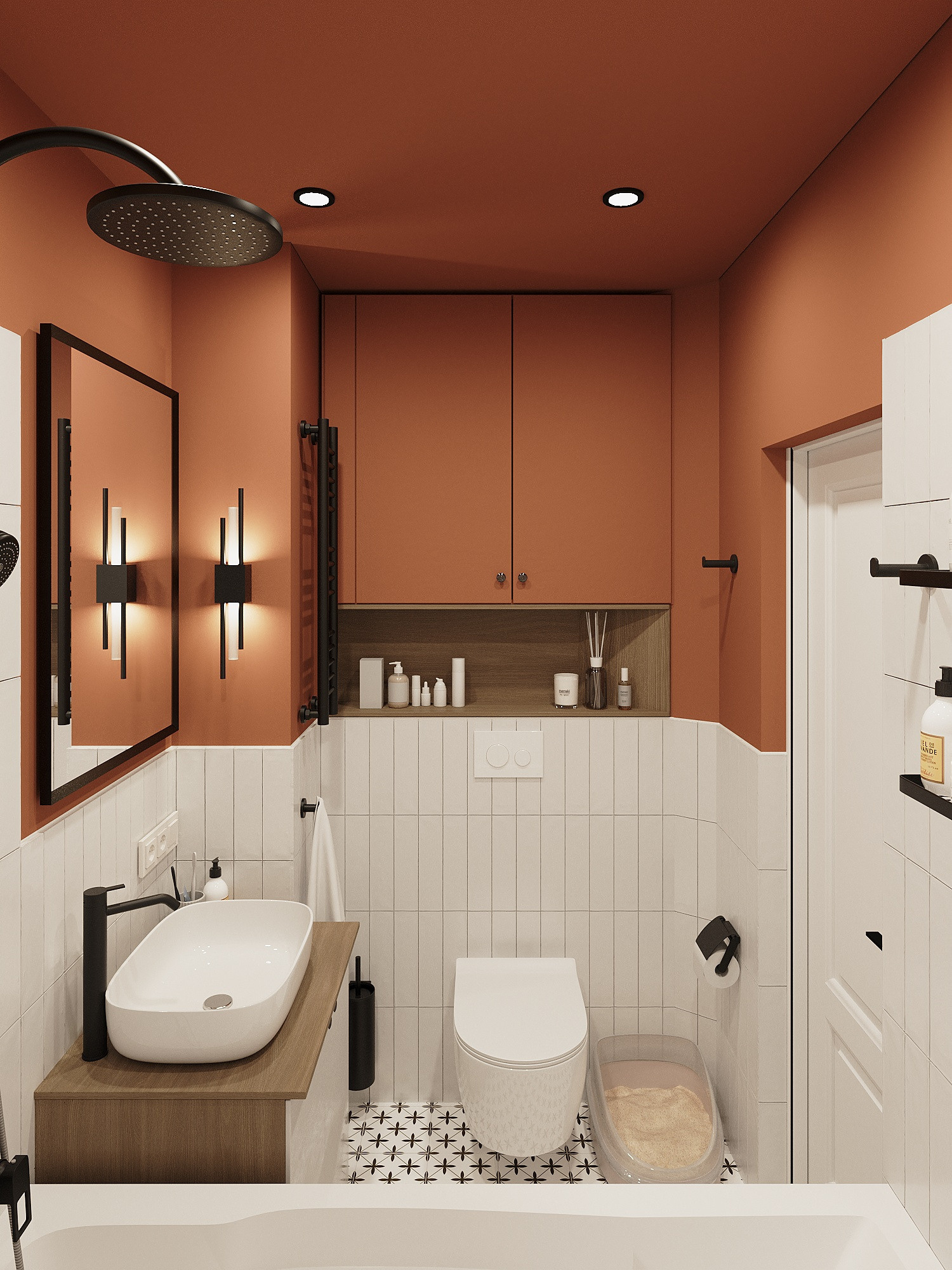 Яркий дизайн санузла ванной окрашенные стены