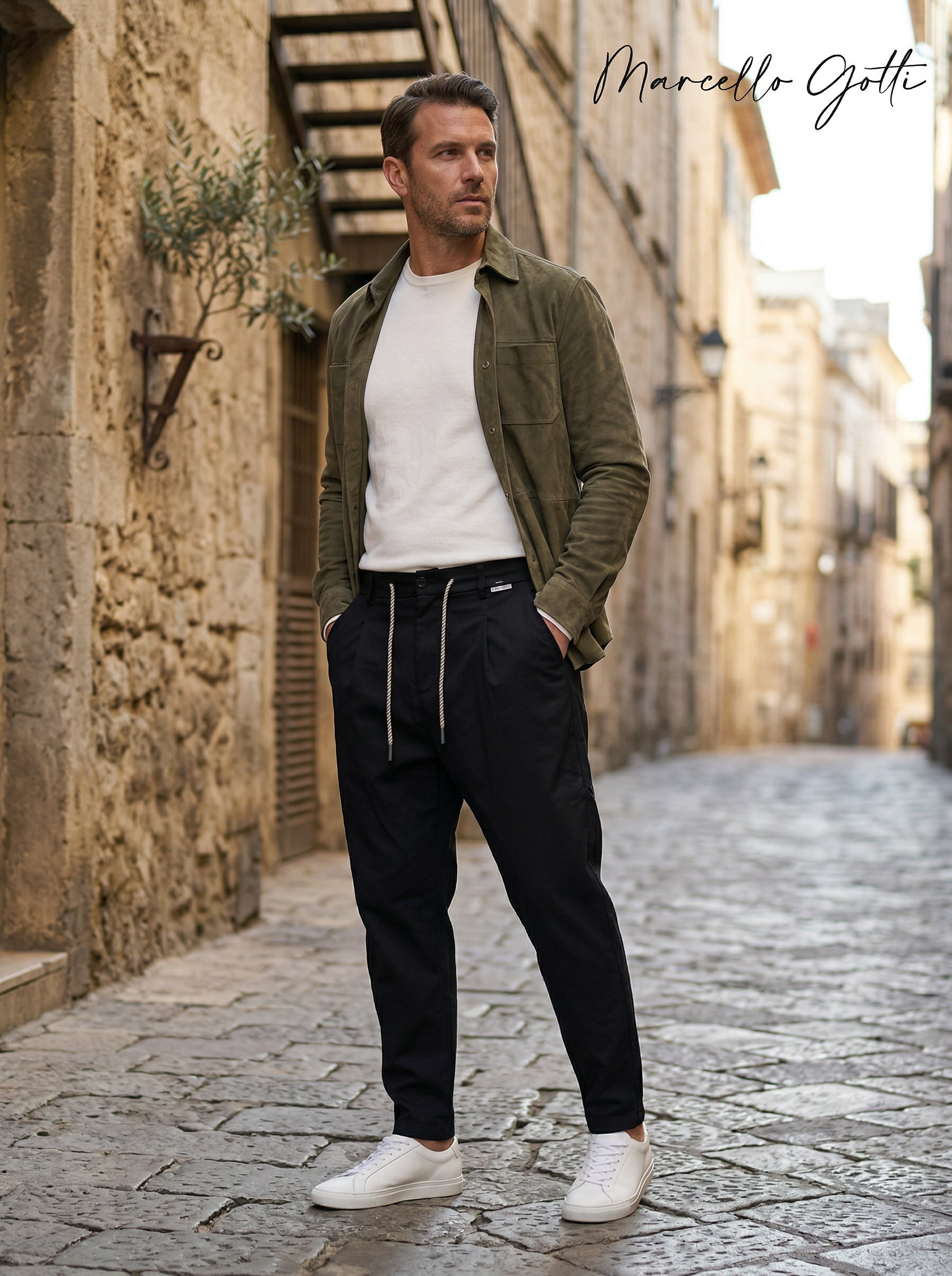 Генерация карточки товара для черных брюк на интерьерной локации