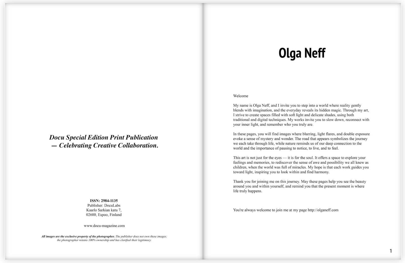 PUBLICATIONS. OLGA NEFF. Artist. Visual, Music, Poetry