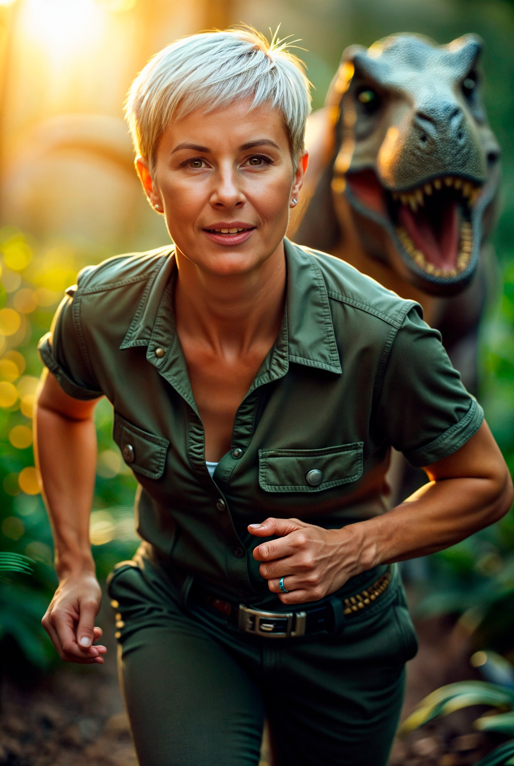 девушка убегает от динозавтра 