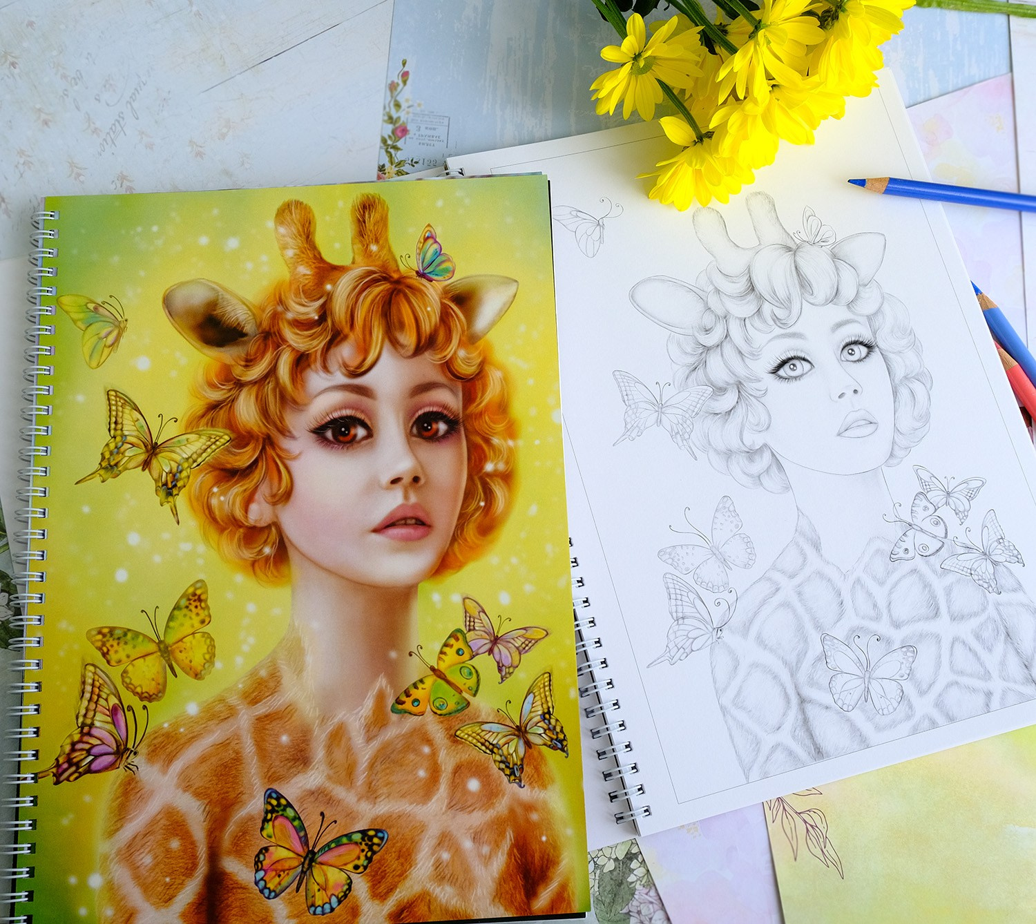 Альбом — раскраска авторская. Ladies of Nature. Grayscale. Раскраски Алёны Лазаревой