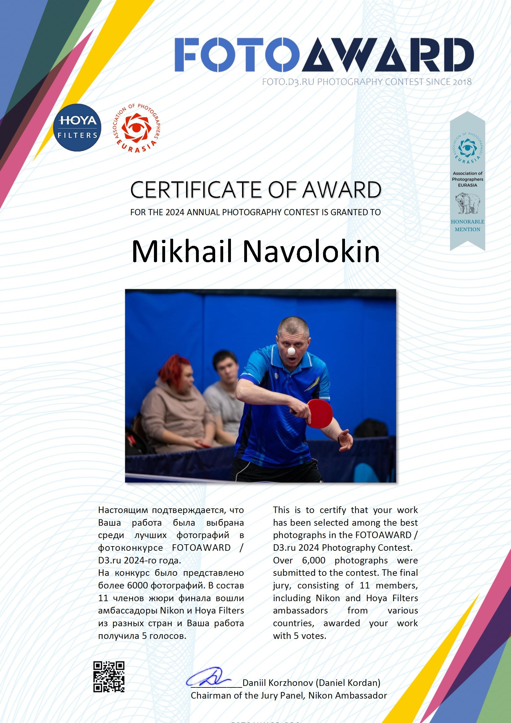 Награды. Репортажный фотограф Михаил Наволокин Москва