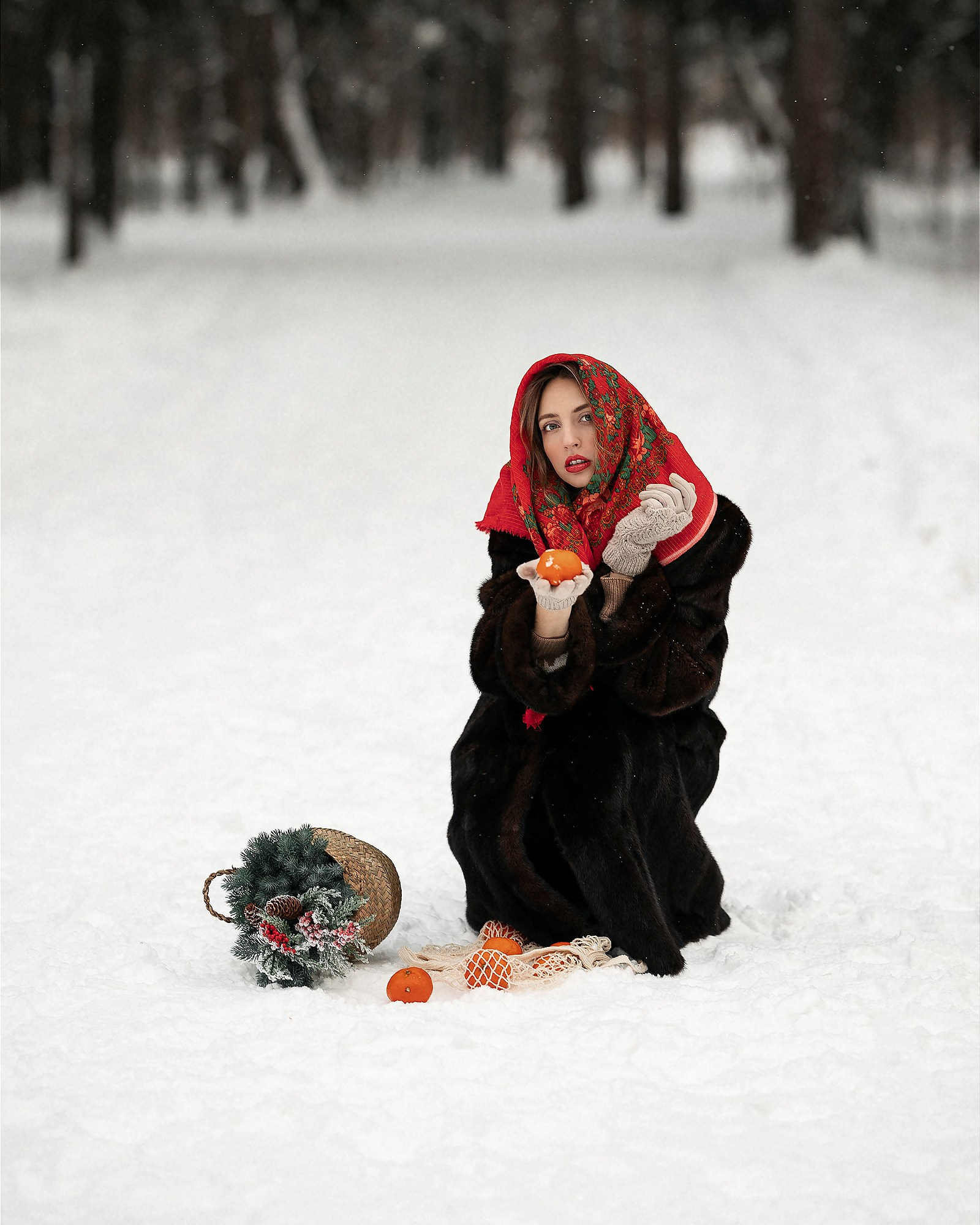 Зимняя сказка для русской красавицы. Женский и семейный фотограф в Москве Виктория