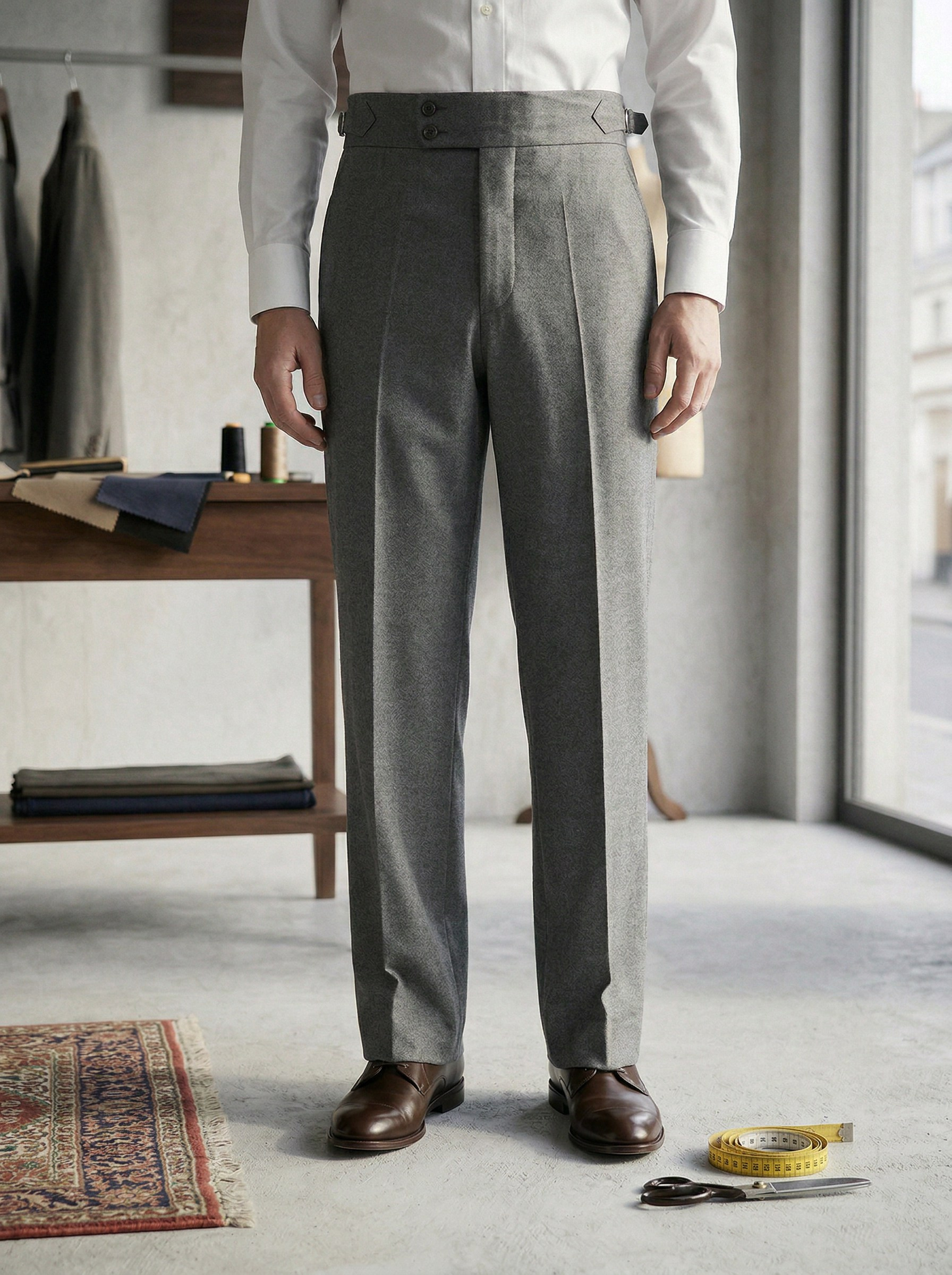 Генерация фото в интерьере для серых шерстяных брюк