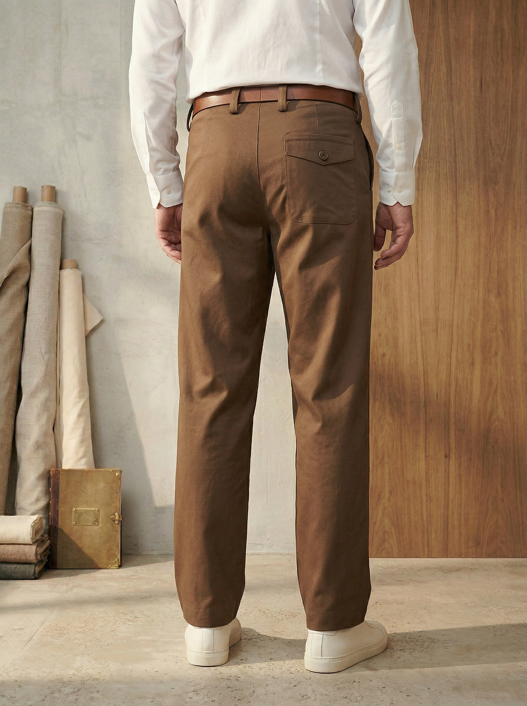 Генерация фото в интерьере для хлопковых коричневых брюк 