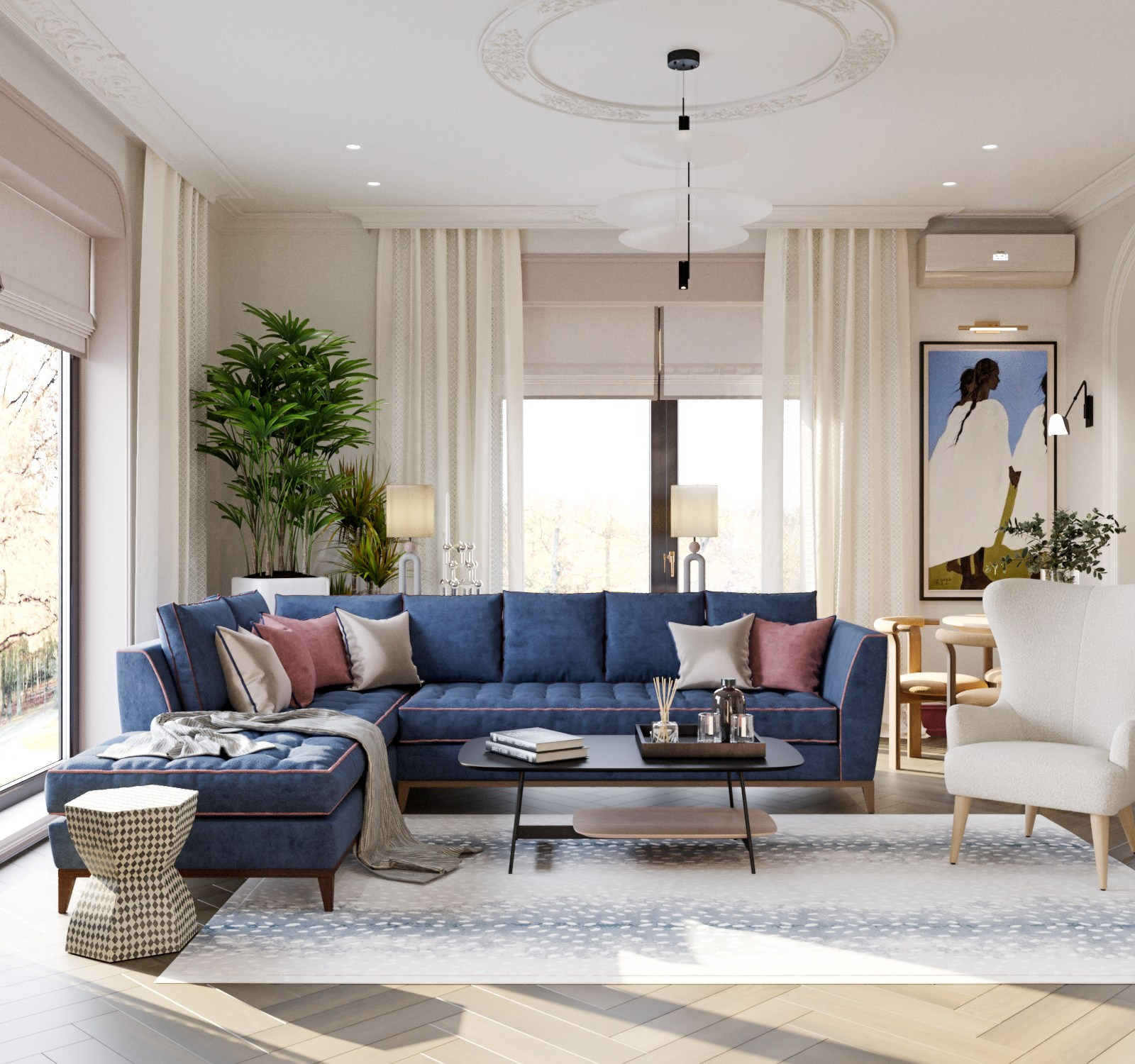 Светлая гостиная в классическом стиле