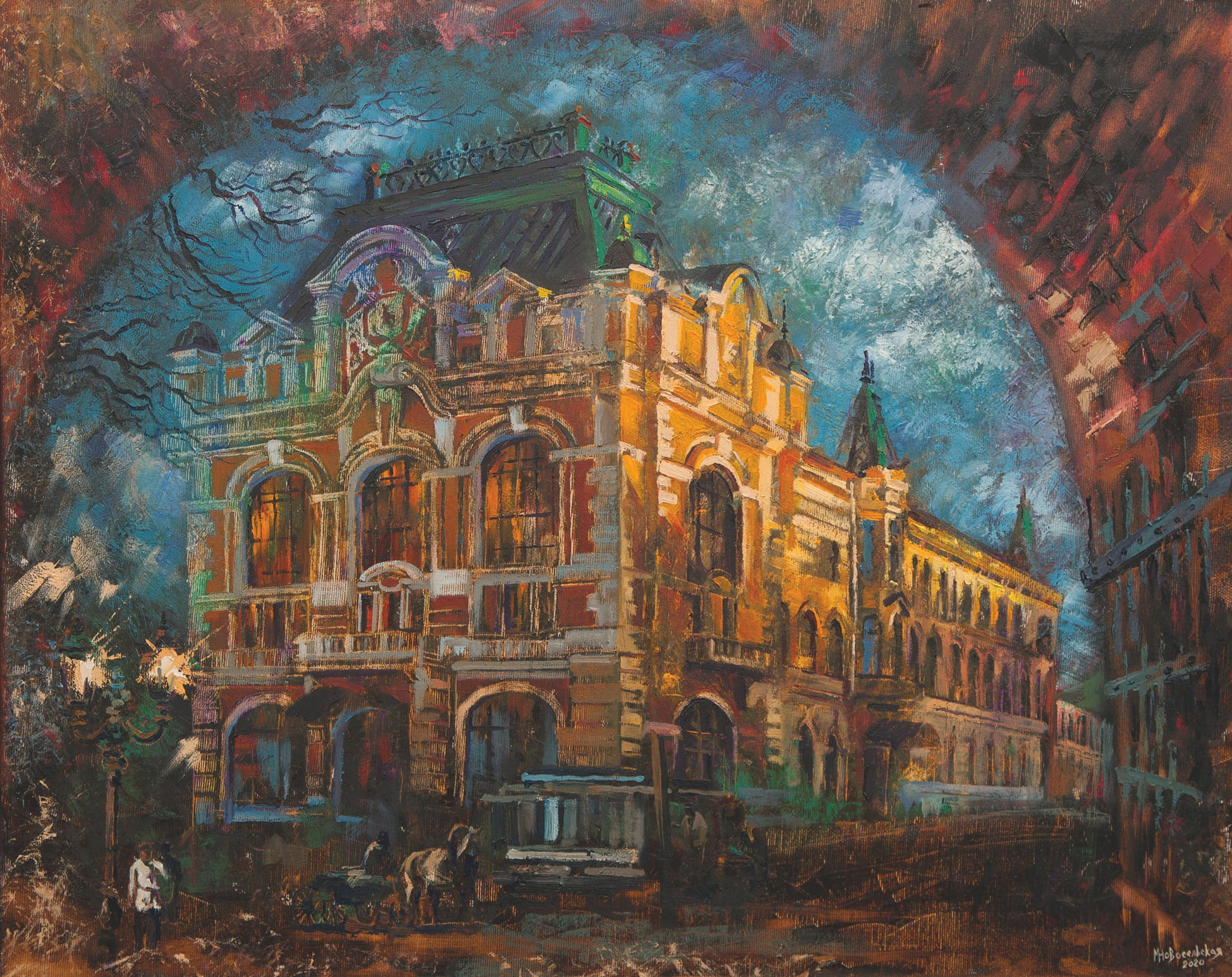 картины, интерьерные картины, картины маслом, масло, природа, живопись, Нижний Новгород, город, картина с Нижнем Новгородом, виды Нижнего, церковь, картина с церковью, усадьба, старина, ретро стиль, прогулка по Нижнему, осень, осенняя картина, Старый Нижний, нижегородские виды, площадь Минина, дом Труда